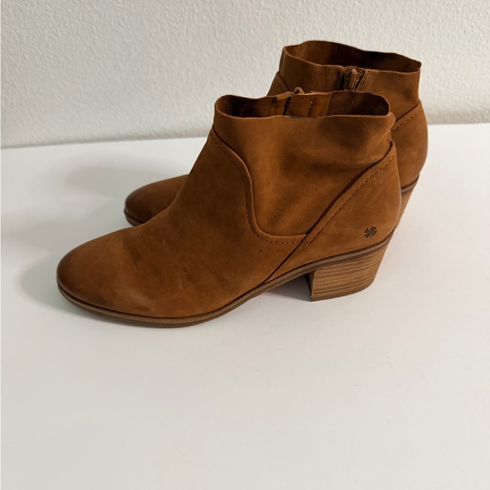 Lucky Brand Pogan Women's 8.5 Brown Leather Ankle Bootie Side Zip Booties - Picture 4 of 9
